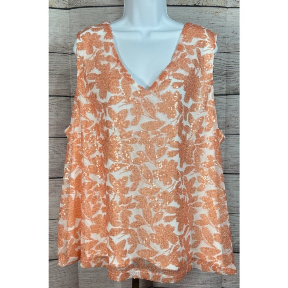 Cato Women’s Sequin V-Neck Sleeveless Elegant Top Orange Plus 26/28W
